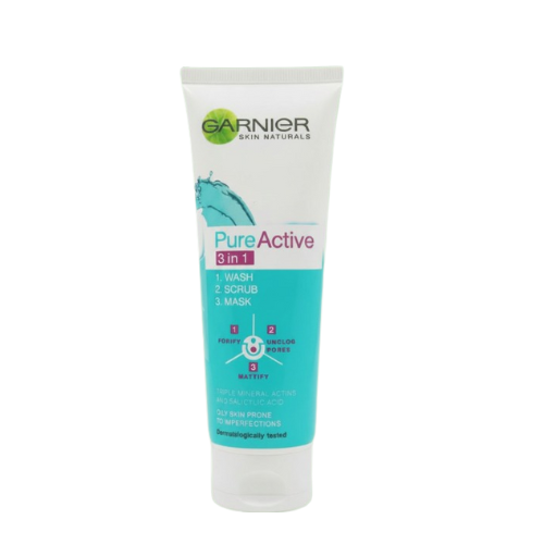 Garnier 3 In 1 Pure Active Face Wash – 100ml Liquid Cleanser For All Skin Types, Deep Cleansing And Refreshing Skincare